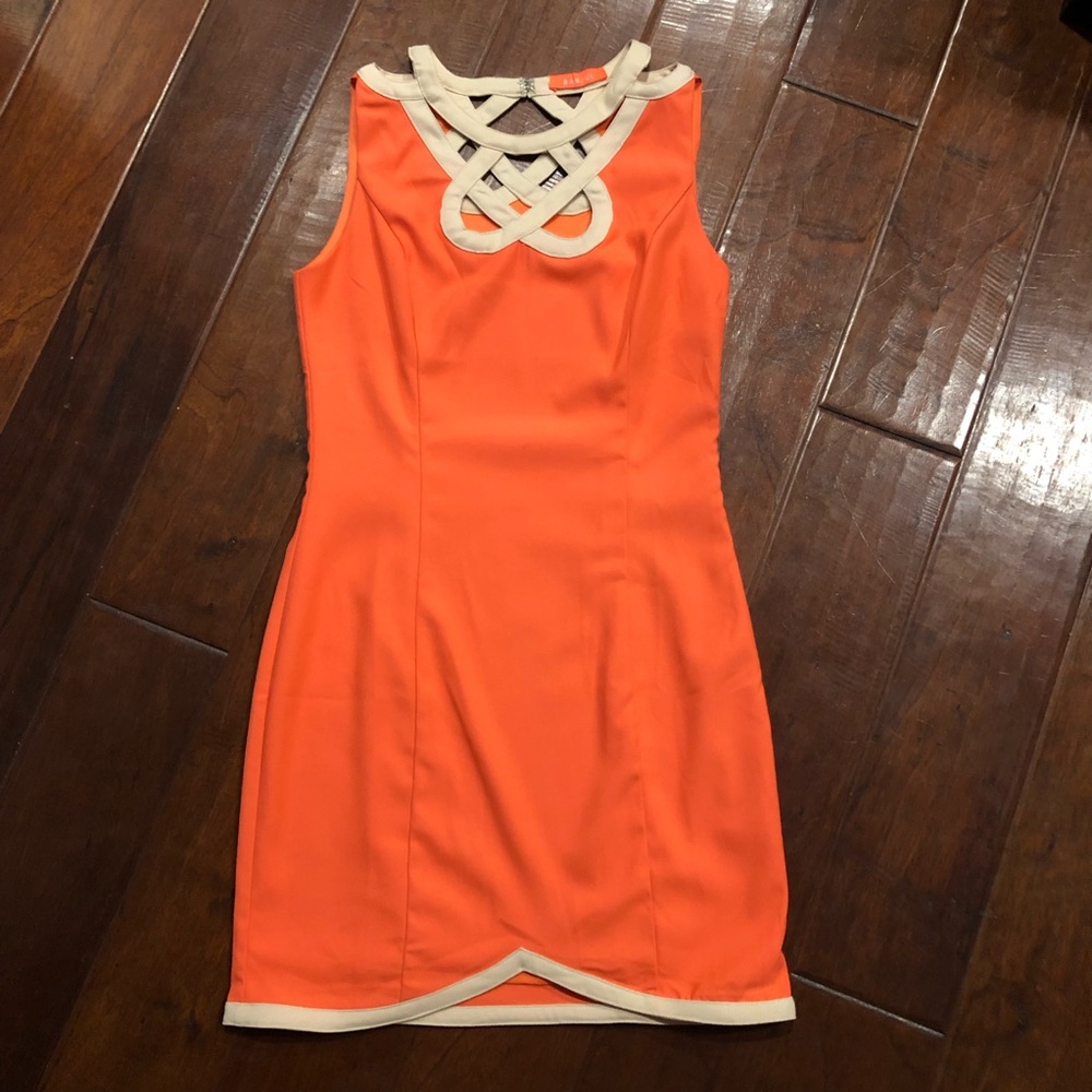 Beautiful Neckline on Mini Orange Dress